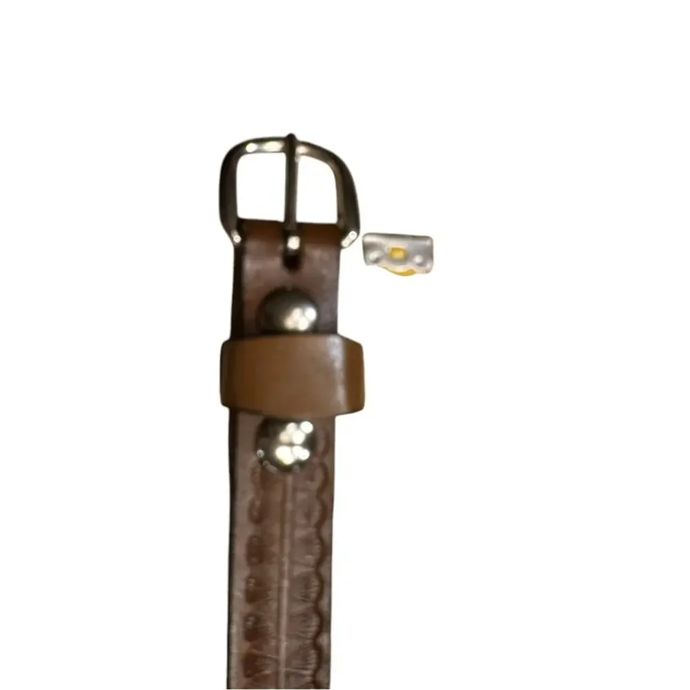 Silver Dollar City Size 40 Brown Leather Hand Tooled Belt with Silver Buckle
